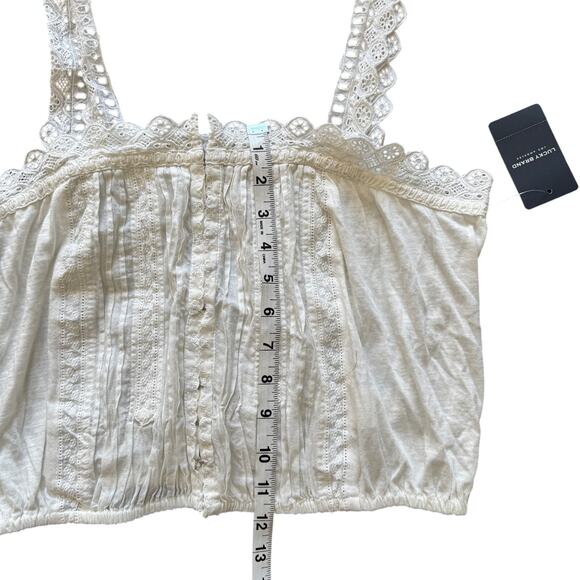 Lucky Brand Women's Mixed Media Pleated Bubble Tank Top White Size Small - Picture 11 of 13